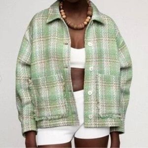 Zara green tweed shirt jacket